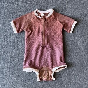 Quincy Mae Zip Rashguard - Clay 6-12M